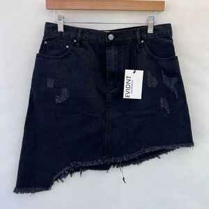 EVIDNT Women's Black Raw Hem Asymmetrical Denim Mini Skirt Size‎ 29 NWT